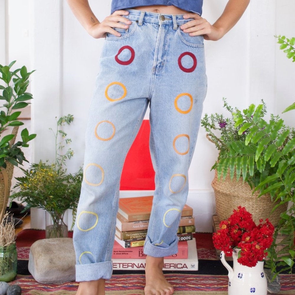 Vintage Hand Embroidered Mom Jeans